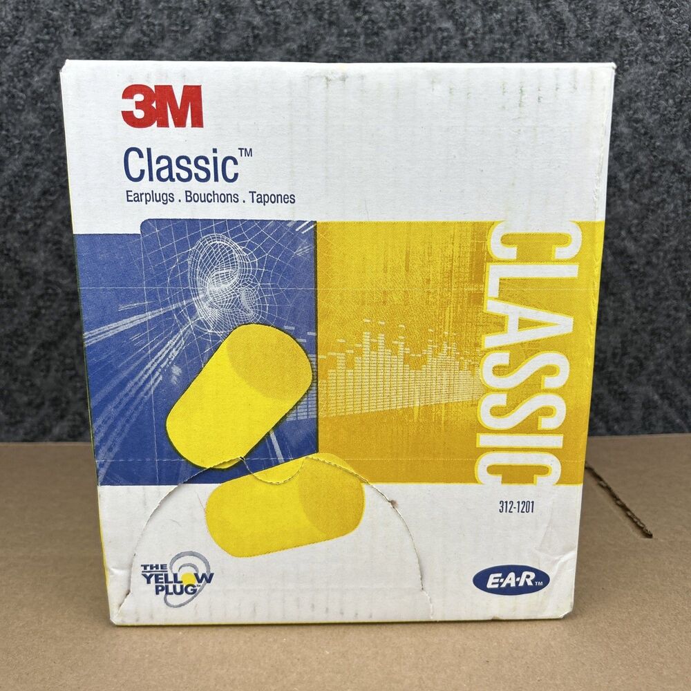 3M E-A-R Classic Earplugs 312-1201 NRR 29 Uncorded Yellow 200 Pair Box